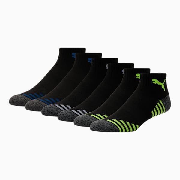 Half-Terry Quarter-Length Men's Socks [6 Pack], BLACK / GREEN, extralarge